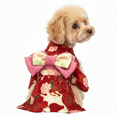 【着物 犬 服 犬の服 秋服 冬服用】艶やか晴れ着 白妙(しろたえ)《名入れ可能》《コサージュ別売》【日本製 和柄 正月 年賀状 初詣 花柄 ドッグ ペット ウェア ダックス トイプードル チワワ タムベディ】