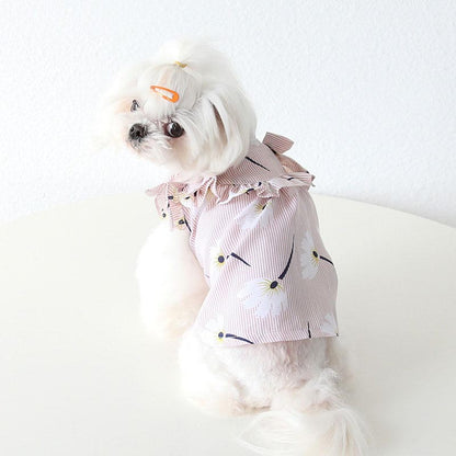 【犬服 犬 服 犬の服 春服 夏服 】ショルダーリボンシャツ【花柄 フリル ボーダードッグ ペット ウェア アウトレット ダックス トイプードル チワワ タムベディきれい シーズー】[CN]