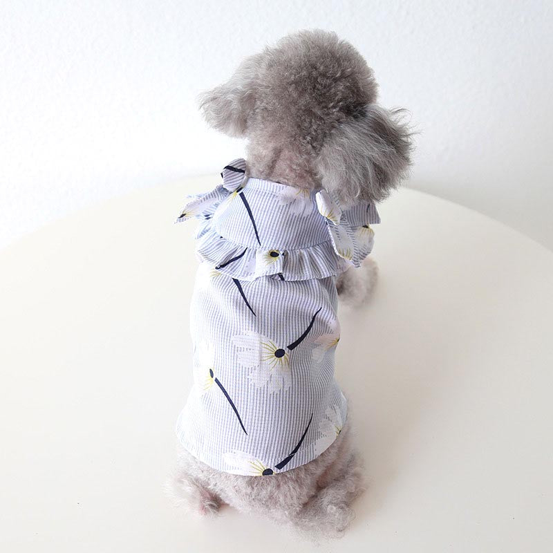 【犬服 犬 服 犬の服 春服 夏服 】ショルダーリボンシャツ【花柄 フリル ボーダードッグ ペット ウェア アウトレット ダックス トイプードル チワワ タムベディきれい シーズー】[CN]