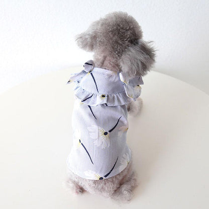 【犬服 犬 服 犬の服 春服 夏服 】ショルダーリボンシャツ【花柄 フリル ボーダードッグ ペット ウェア アウトレット ダックス トイプードル チワワ タムベディきれい シーズー】[CN]