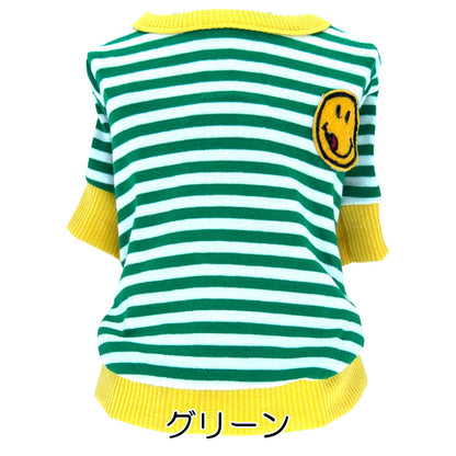 【犬服 犬 服 犬の服 秋服 冬服用】スマイルボーダーシャツ《名入れ可能》【ニコちゃん しましま Ｔシャツ 袖ありドッグ ペット ウェア ダックス トイプードル チワワ タムベディ爽やか】[CN]