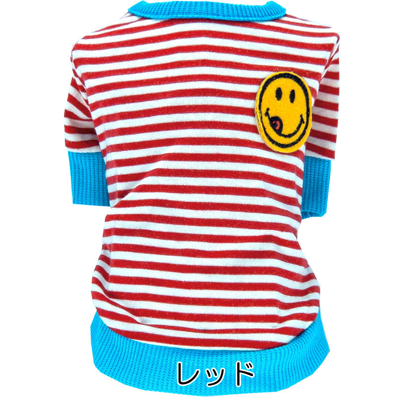 【犬服 犬 服 犬の服 秋服 冬服用】スマイルボーダーシャツ《名入れ可能》【ニコちゃん しましま Ｔシャツ 袖ありドッグ ペット ウェア ダックス トイプードル チワワ タムベディ爽やか】[CN]
