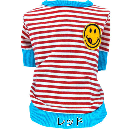 【犬服 犬 服 犬の服 秋服 冬服用】スマイルボーダーシャツ《名入れ可能》【ニコちゃん しましま Ｔシャツ 袖ありドッグ ペット ウェア ダックス トイプードル チワワ タムベディ爽やか】[CN]