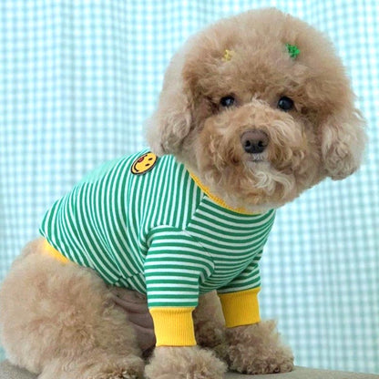 【犬服 犬 服 犬の服 秋服 冬服用】スマイルボーダーシャツ《名入れ可能》【ニコちゃん しましま Ｔシャツ 袖ありドッグ ペット ウェア ダックス トイプードル チワワ タムベディ爽やか】[CN]