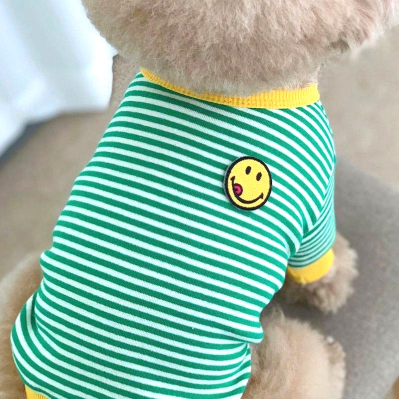 【犬服 犬 服 犬の服 秋服 冬服用】スマイルボーダーシャツ《名入れ可能》【ニコちゃん しましま Ｔシャツ 袖ありドッグ ペット ウェア ダックス トイプードル チワワ タムベディ爽やか】[CN]