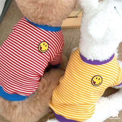 【犬服 犬 服 犬の服 秋服 冬服用】スマイルボーダーシャツ《名入れ可能》【ニコちゃん しましま Ｔシャツ 袖ありドッグ ペット ウェア ダックス トイプードル チワワ タムベディ爽やか】[CN]