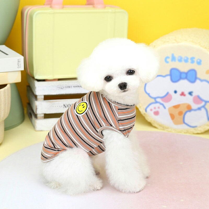 【犬服 犬 服 犬の服 春服 夏服用】《名入れ可能》スマイルマルチボーダー【ニコニコマーク しましま ドッグ ペット ウェア ダックス トイプードル チワワ タムベディ おしゃれ】[CN]