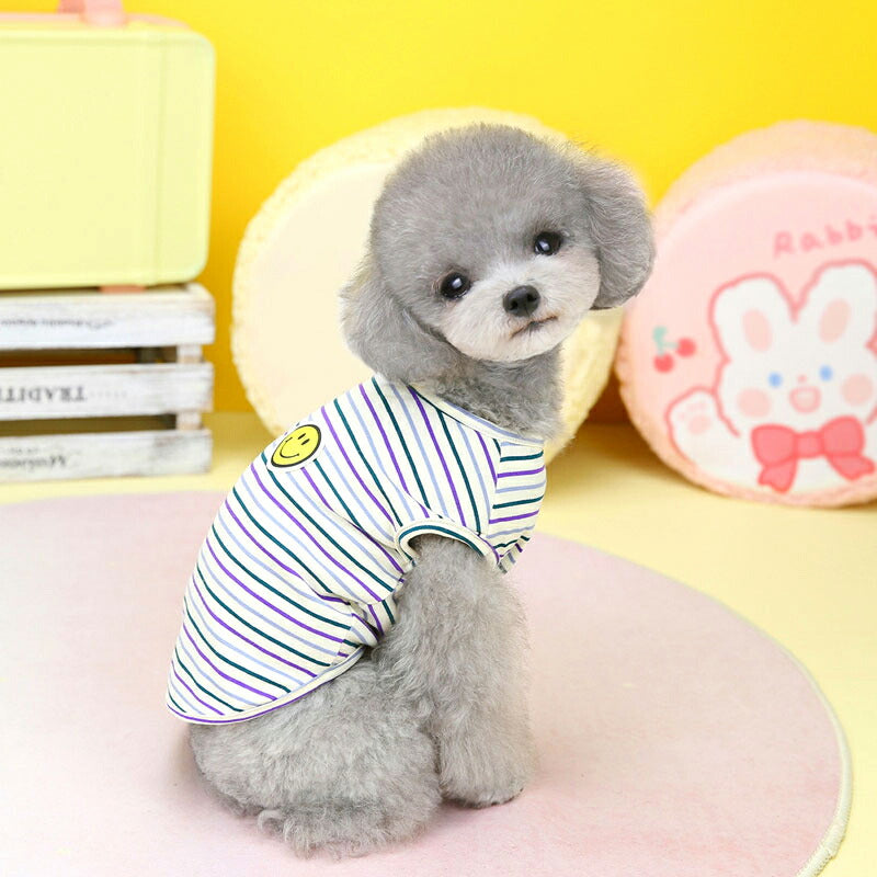 【犬服 犬 服 犬の服 春服 夏服用】《名入れ可能》スマイルマルチボーダー【ニコニコマーク しましま ドッグ ペット ウェア ダックス トイプードル チワワ タムベディ おしゃれ】[CN]