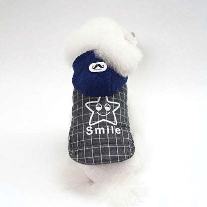 【犬服 犬 服 犬の服 秋服 冬服用】スマイルスターチェックアウター【ドッグウェア 裏起毛 前開き ボタン ニコちゃん ペット ダックス トイプードル チワワ タムベディパピヨン】[CN][GI]