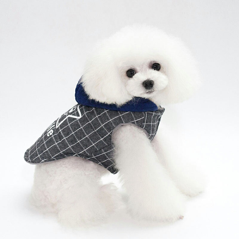 【犬服 犬 服 犬の服 秋服 冬服用】スマイルスターチェックアウター【ドッグウェア 裏起毛 前開き ボタン ニコちゃん ペット ダックス トイプードル チワワ タムベディパピヨン】[CN][GI]