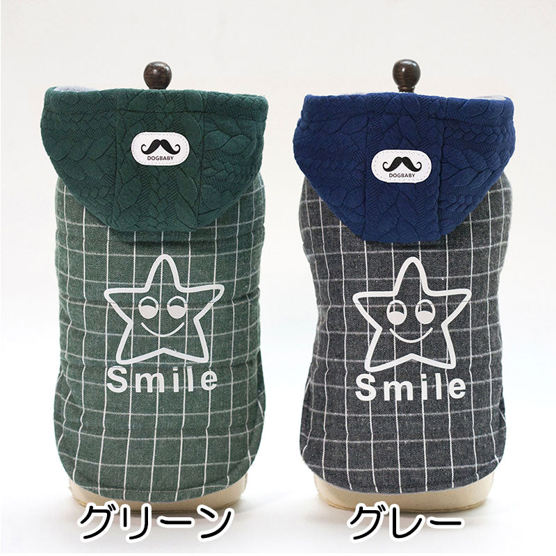 【犬服 犬 服 犬の服 秋服 冬服用】スマイルスターチェックアウター【ドッグウェア 裏起毛 前開き ボタン ニコちゃん ペット ダックス トイプードル チワワ タムベディパピヨン】[CN][GI]