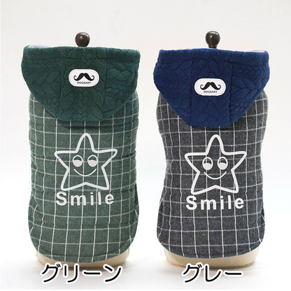 【犬服 犬 服 犬の服 秋服 冬服用】スマイルスターチェックアウター【ドッグウェア 裏起毛 前開き ボタン ニコちゃん ペット ダックス トイプードル チワワ タムベディパピヨン】[CN][GI]