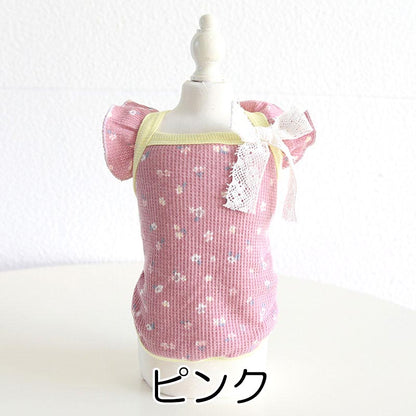 【犬服 犬 服 犬の服 秋服 冬服用】袖のフリルがかわいいキャミソール【裏起毛 リボン 花柄 ふかふか あったか ドッグ ペット ウェア ダックス トイプードル チワワ タムベディ キュート】[CN]