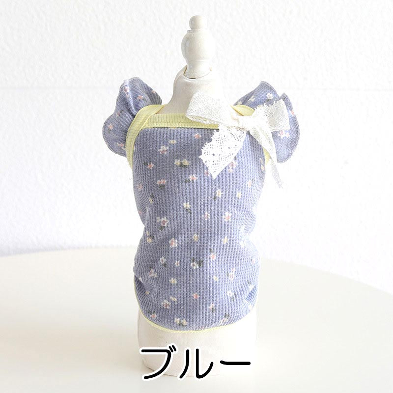 【犬服 犬 服 犬の服 秋服 冬服用】袖のフリルがかわいいキャミソール【裏起毛 リボン 花柄 ふかふか あったか ドッグ ペット ウェア ダックス トイプードル チワワ タムベディ キュート】[CN]
