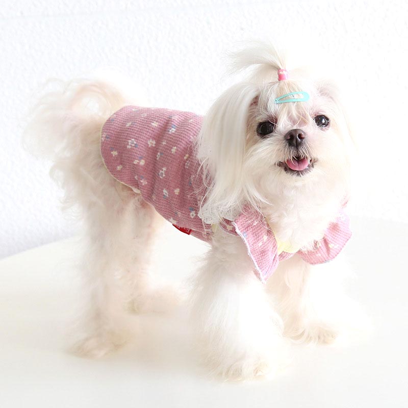【犬服 犬 服 犬の服 秋服 冬服用】袖のフリルがかわいいキャミソール【裏起毛 リボン 花柄 ふかふか あったか ドッグ ペット ウェア ダックス トイプードル チワワ タムベディ キュート】[CN]