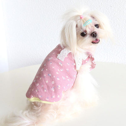 【犬服 犬 服 犬の服 秋服 冬服用】袖のフリルがかわいいキャミソール【裏起毛 リボン 花柄 ふかふか あったか ドッグ ペット ウェア ダックス トイプードル チワワ タムベディ キュート】[CN]