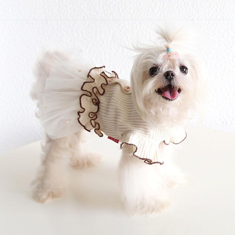 【犬服 犬 服 犬の服 秋服 冬服用】スターチュールワンピース【フリフリ シフォン ラメ 星 スター ボタンドッグ ペット ウェア ダックス トイプードル チワワ タムベディ ポメラニアン】【202210】[CN][GI]