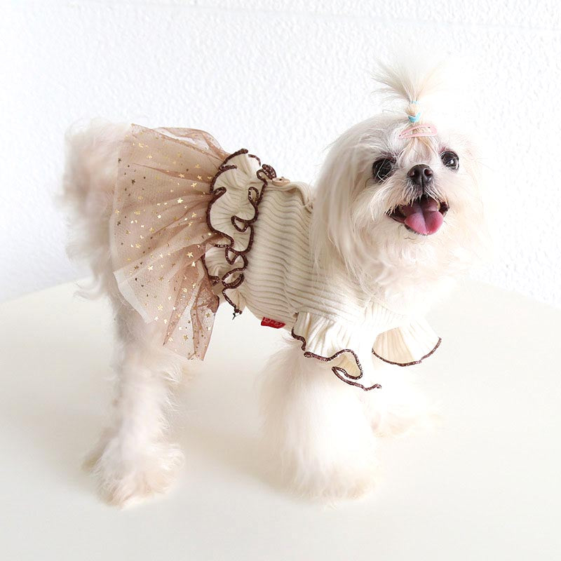 【犬服 犬 服 犬の服 秋服 冬服用】スターチュールワンピース【フリフリ シフォン ラメ 星 スター ボタンドッグ ペット ウェア ダックス トイプードル チワワ タムベディ ポメラニアン】【202210】[CN][GI]