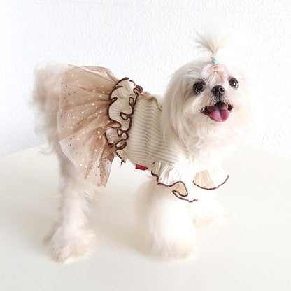 【犬服 犬 服 犬の服 秋服 冬服用】スターチュールワンピース【フリフリ シフォン ラメ 星 スター ボタンドッグ ペット ウェア ダックス トイプードル チワワ タムベディ ポメラニアン】【202210】[CN][GI]