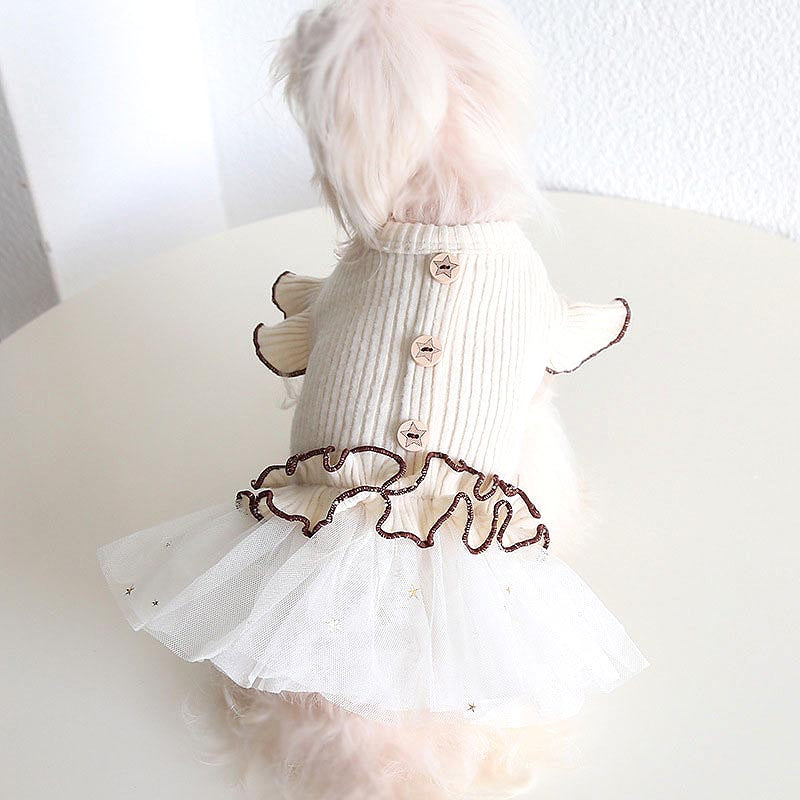 【犬服 犬 服 犬の服 秋服 冬服用】スターチュールワンピース【フリフリ シフォン ラメ 星 スター ボタンドッグ ペット ウェア ダックス トイプードル チワワ タムベディ ポメラニアン】【202210】[CN][GI]