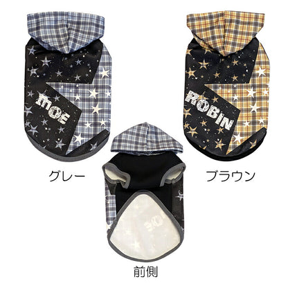 【犬服 犬 服 犬の服 春秋服 冬服用】愛犬のお名前入り ステラチェックパーカー 【スター 星 日本製 オリジナル ドッグ ペット ウェア ダックス トイプードル チワワ タムベディ おしゃれ マルチーズ】(S/3/N/H/)