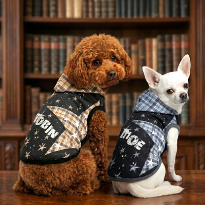 【犬服 犬 服 犬の服 春秋服 冬服用】愛犬のお名前入り ステラチェックパーカー 【スター 星 日本製 オリジナル ドッグ ペット ウェア ダックス トイプードル チワワ タムベディ おしゃれ マルチーズ】(S/3/N/H/)