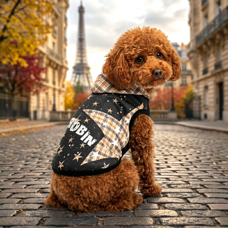 【犬服 犬 服 犬の服 春秋服 冬服用】愛犬のお名前入り ステラチェックパーカー 【スター 星 日本製 オリジナル ドッグ ペット ウェア ダックス トイプードル チワワ タムベディ おしゃれ マルチーズ】(S/3/N/H/)