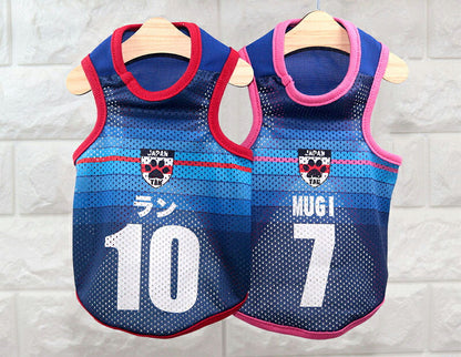 【犬服 犬 服 犬の服 秋服 冬服用 名入れ】愛犬のお名前入り サッカーユニフォーム メッシュタンクトップ【ドッグウェア ペット タンクトップ チワワ ダックス トイプードル 日本代表 柴犬 タムベディ】(S/M/T/H/)