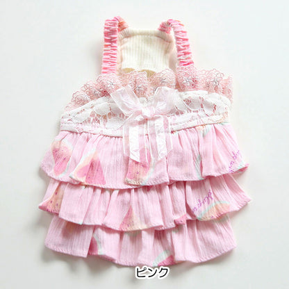 【犬服 犬 服 夏 犬の服 春服用】3段フリルのスイカキャミワンピース【ドッグウェア レース パステル リボン ペット ダックス トイプードル チワワ タムベディかわいい ポメラニアン】[CN]
