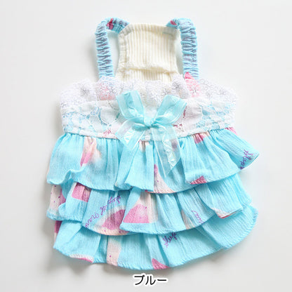 【犬服 犬 服 夏 犬の服 春服用】3段フリルのスイカキャミワンピース【ドッグウェア レース パステル リボン ペット ダックス トイプードル チワワ タムベディかわいい ポメラニアン】[CN]