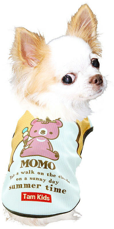 【犬 夏服用 犬の服 名入れ 春服】ひんやり 接触冷感素材 クール 愛犬のお名前入りサマータイムベアシャツ【ドッグウェア トイプードル チワワ おもしろ パグ 暑さ対策 熱中症対策 タムベディ】(S/B/N/H/)