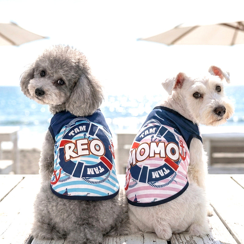 【犬服 犬 服 犬の服 夏服用 名入れ】ひんやり 接触冷感素材 クール 愛犬のお名前入り サニーマリナー【ドッグウェア トイプードル チワワ キュート マルチーズ 暑さ対策 熱中症対策 タムベディ】(S/B/N/H/)