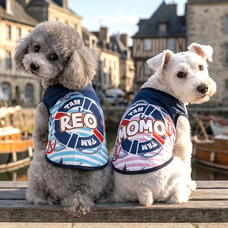 【犬服 犬 服 犬の服 夏服用 名入れ】ひんやり 接触冷感素材 クール 愛犬のお名前入り サニーマリナー【ドッグウェア トイプードル チワワ キュート マルチーズ 暑さ対策 熱中症対策 タムベディ】(S/B/N/H/)