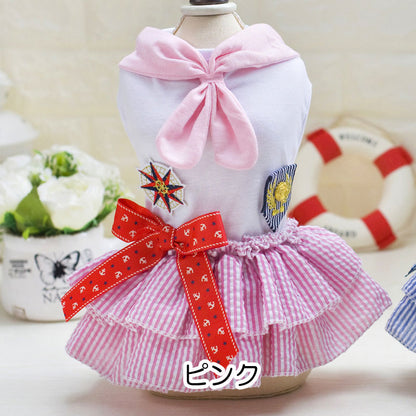 【犬 夏服 犬の服 春服用】サンライズワンピース【ドッグウェア ペット フリル セーラー リボン アウトレット ダックス トイプードル チワワ 服 タムベディ おしゃれ シーズー】[CN]