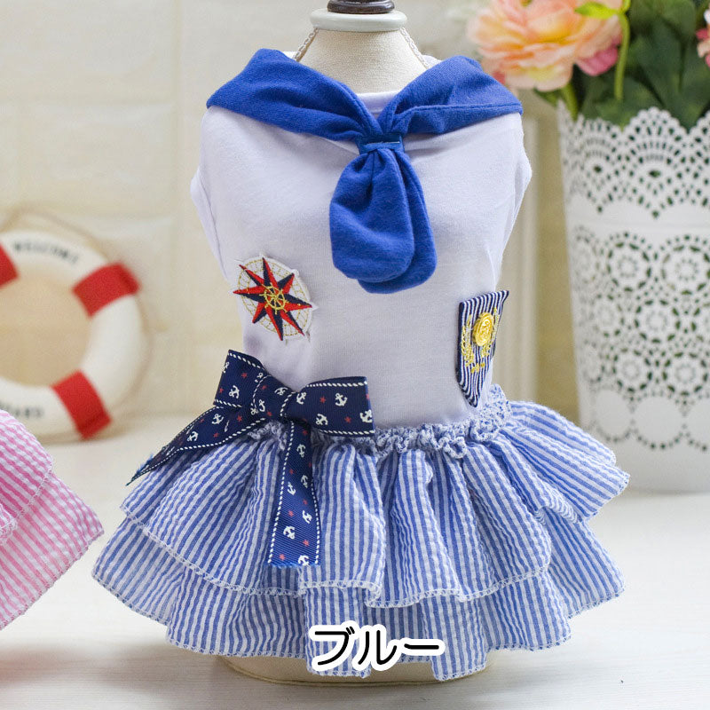 【犬 夏服 犬の服 春服用】サンライズワンピース【ドッグウェア ペット フリル セーラー リボン アウトレット ダックス トイプードル チワワ 服 タムベディ おしゃれ シーズー】[CN]
