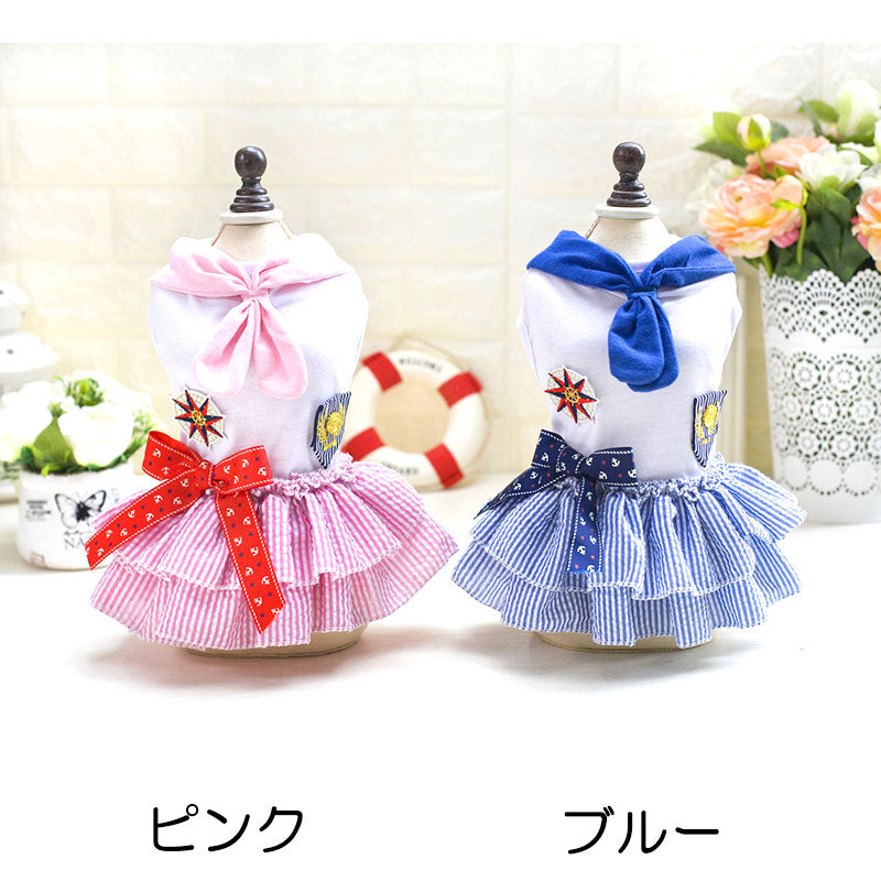 【犬 夏服 犬の服 春服用】サンライズワンピース【ドッグウェア ペット フリル セーラー リボン アウトレット ダックス トイプードル チワワ 服 タムベディ おしゃれ シーズー】[CN]