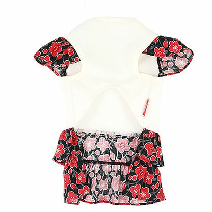 【犬服 犬 服 犬の服 名入れ 春服 夏服用】愛犬のお名前入り スイートタイワンピース【和柄 梅 フリル袖 リボンドッグ ペット ウェア ダックス トイプードル チワワ タムベディ ポメラニアン】(H/)