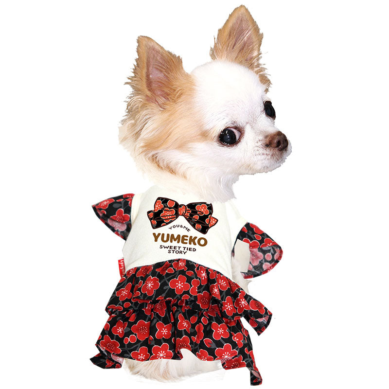 【犬服 犬 服 犬の服 名入れ 春服 夏服用】愛犬のお名前入り スイートタイワンピース【和柄 梅 フリル袖 リボンドッグ ペット ウェア ダックス トイプードル チワワ タムベディ ポメラニアン】(H/)