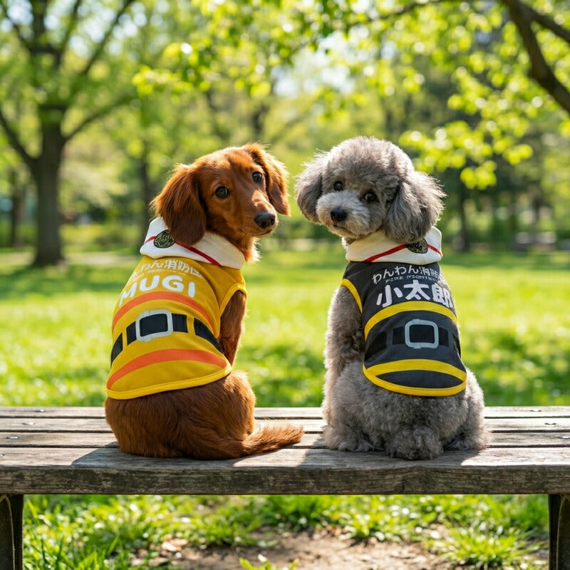 【犬服 犬 服 犬の服 秋服 冬服用】愛犬のお名前入り わんわん消防団【コスプレ 消防士 日本製 制服ドッグ ペット ウェア ダックス トイプードル チワワ タムベディ かっこいい マルチーズ】(S/3/N/H/)