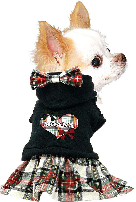 【犬服 犬 服 犬の服 名入れ 秋服 冬服用】愛犬のお名前入り タータンチェックリボンワンピース【ドッグウェア チェックリボン ハート パーカー ダックス トイプードル チワワ タムベディかわいい】(L/)