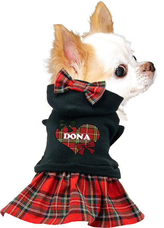 【犬服 犬 服 犬の服 名入れ 秋服 冬服用】愛犬のお名前入り タータンチェックリボンワンピース【ドッグウェア チェックリボン ハート パーカー ダックス トイプードル チワワ タムベディかわいい】(L/)