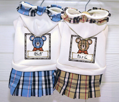 【犬服 犬 服 犬の服 名入れ 春服用】愛犬のお名前入り TBカンパニー ワンピース【くま ベア チェック フリル ドッグ ペット ウェア ダックス トイプードル チワワ タムベディかわいい ポメラニアン】