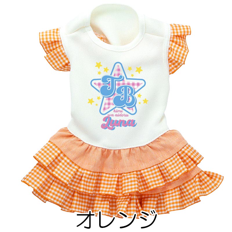 【犬服 犬 服 犬の服 名入れ 春夏 秋服用】愛犬のお名前入り TBスターワンピース【フリル チェック 袖 星ドッグ ペット ウェア アウトレット ダックス トイプードル チワワ タムベディおしゃれ】(H/)