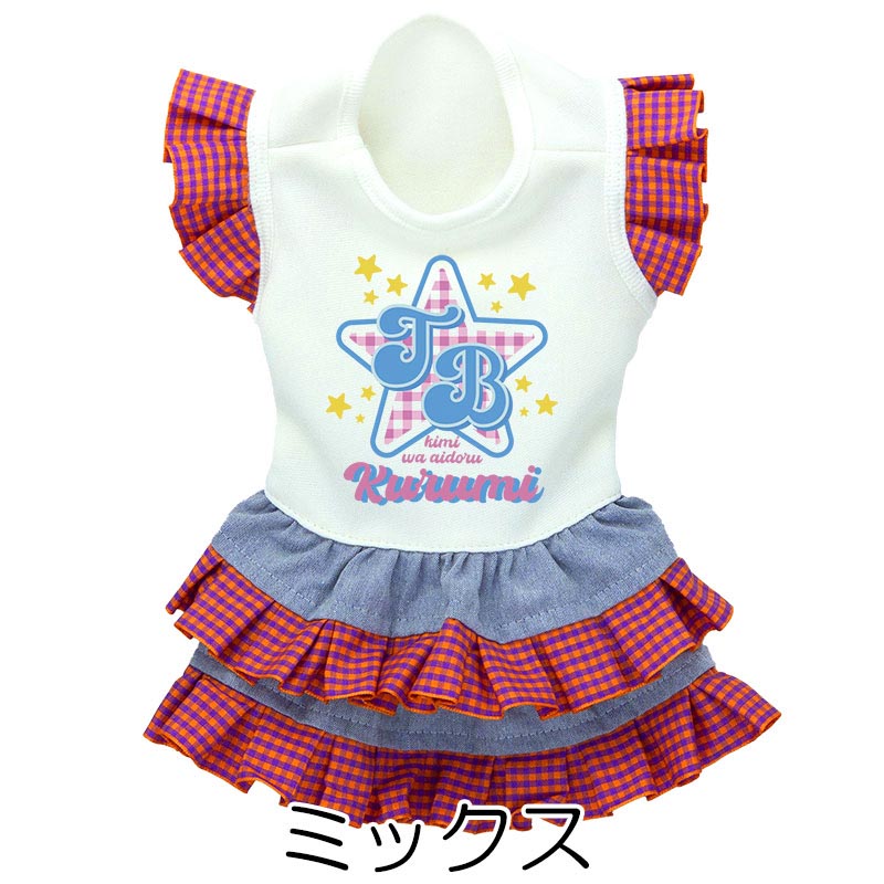 【犬服 犬 服 犬の服 名入れ 春夏 秋服用】愛犬のお名前入り TBスターワンピース【フリル チェック 袖 星ドッグ ペット ウェア アウトレット ダックス トイプードル チワワ タムベディおしゃれ】(H/)