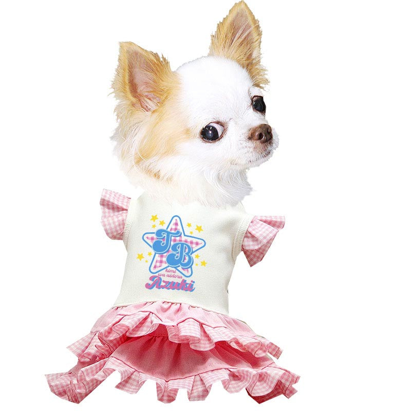 【犬服 犬 服 犬の服 名入れ 春夏 秋服用】愛犬のお名前入り TBスターワンピース【フリル チェック 袖 星ドッグ ペット ウェア アウトレット ダックス トイプードル チワワ タムベディおしゃれ】(H/)