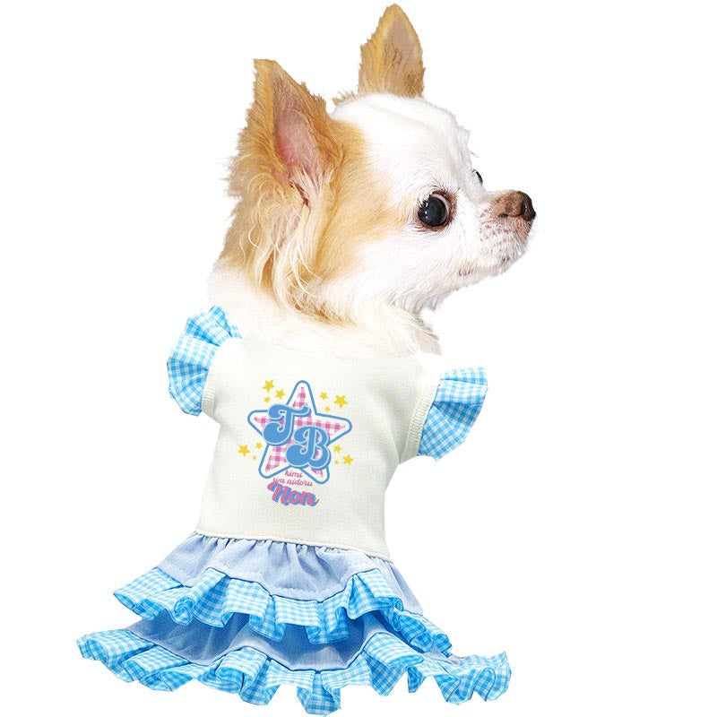 【犬服 犬 服 犬の服 名入れ 春夏 秋服用】愛犬のお名前入り TBスターワンピース【フリル チェック 袖 星ドッグ ペット ウェア アウトレット ダックス トイプードル チワワ タムベディおしゃれ】(H/)