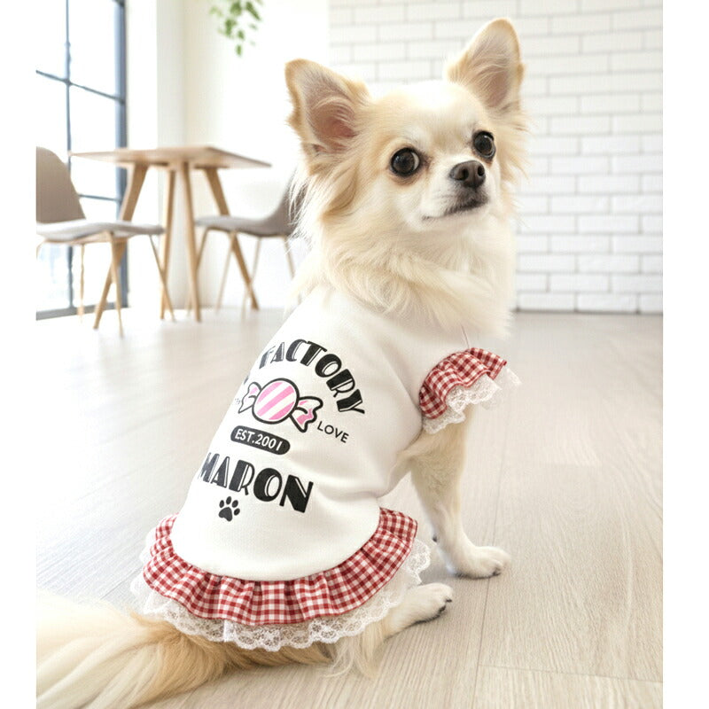 【犬服 犬 服 犬の服 名入れ 春夏服 秋冬服用】愛犬のお名前入り Tファクトリーワンピース【日本製 フリル チェック レース 抜け毛対策 ドッグ ペット ウェア トイプードル チワワ タムベディ キュート ヨーキー】(O/S/W/H/)