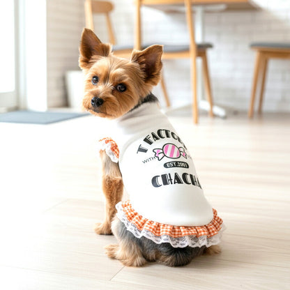 【犬服 犬 服 犬の服 名入れ 春夏服 秋冬服用】愛犬のお名前入り Tファクトリーワンピース【日本製 フリル チェック レース 抜け毛対策 ドッグ ペット ウェア トイプードル チワワ タムベディ キュート ヨーキー】(O/S/W/H/)