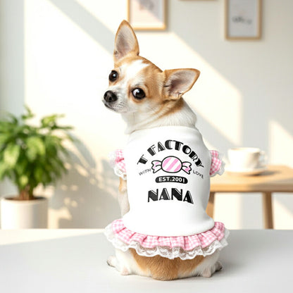 【犬服 犬 服 犬の服 名入れ 春夏服 秋冬服用】愛犬のお名前入り Tファクトリーワンピース【日本製 フリル チェック レース 抜け毛対策 ドッグ ペット ウェア トイプードル チワワ タムベディ キュート ヨーキー】(O/S/W/H/)