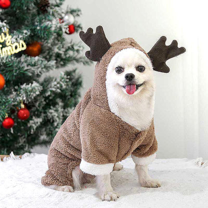 【犬服 犬 服 犬の服】トナカイさんつなぎ【ドッグウェア フリース マイヤー ボア カバーオール ロンパース クリスマス コスプレ アウトレット ダックス トイプードル チワワ パグ タムベディ】[CN]